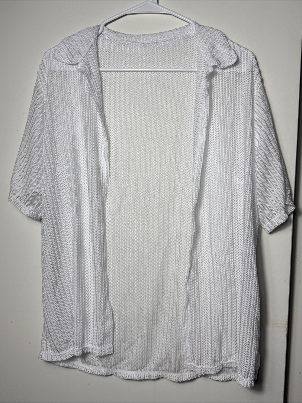 Women's White Open Knit Cardigan Size S Sheer Coastal Resort Beach Cover Up Boho